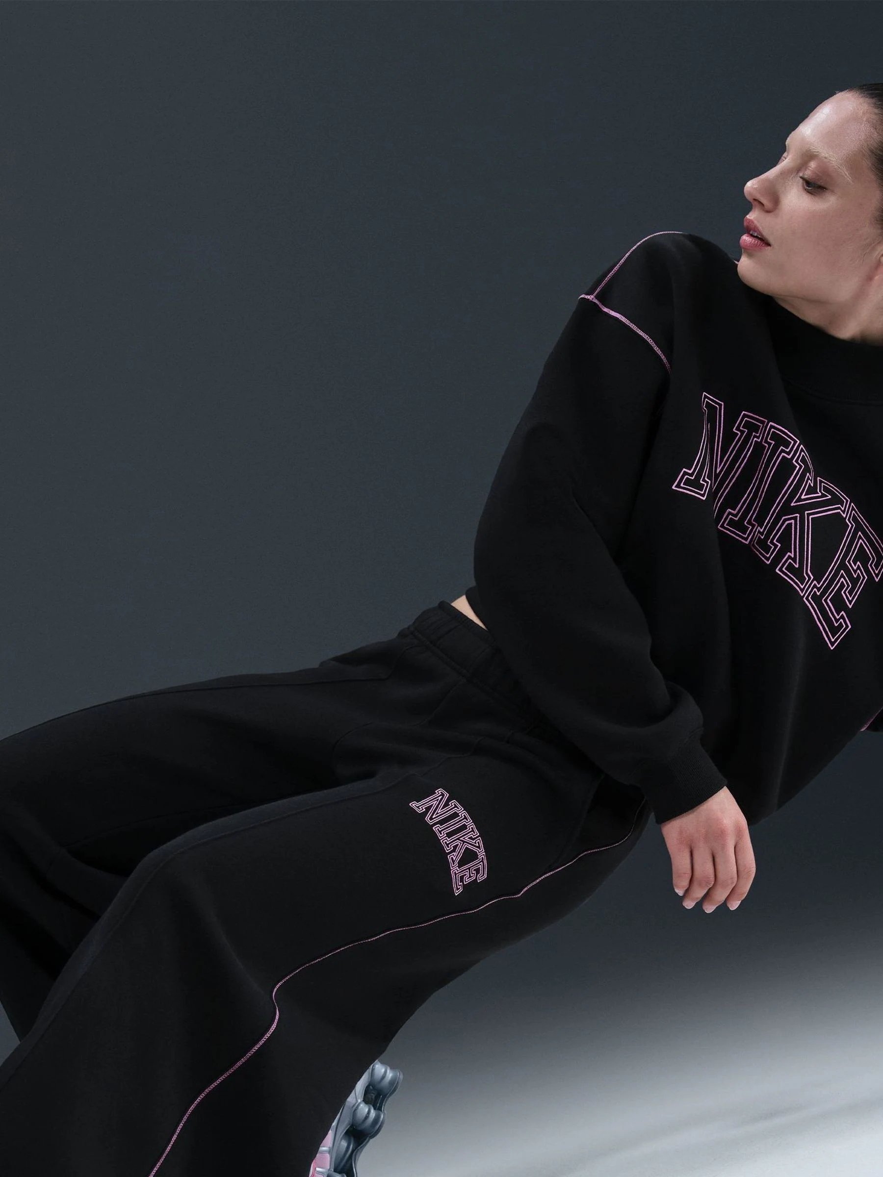 Nike Phoenix Fleece Wide Leg Graphic Print Logo Joggers