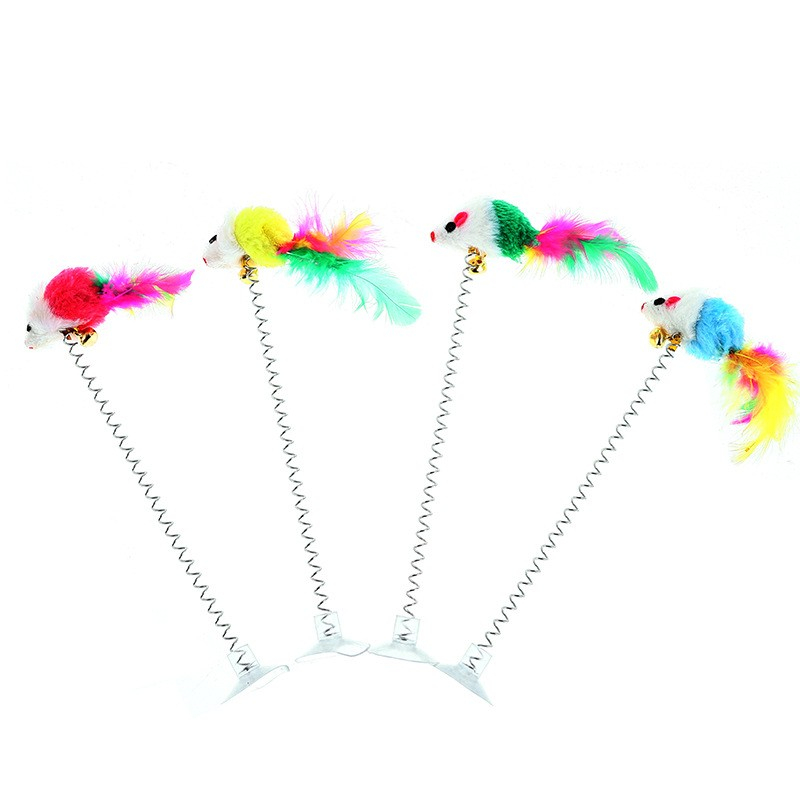(20cm) Interaktives Katzen Spielzeug Plüsch Maus mit Glocke / Saugnapf - Assortiert