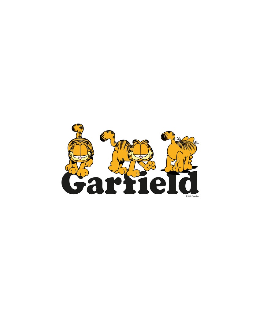 Camiseta de manga curta com estampa do Garfield e modelagem quadrada.