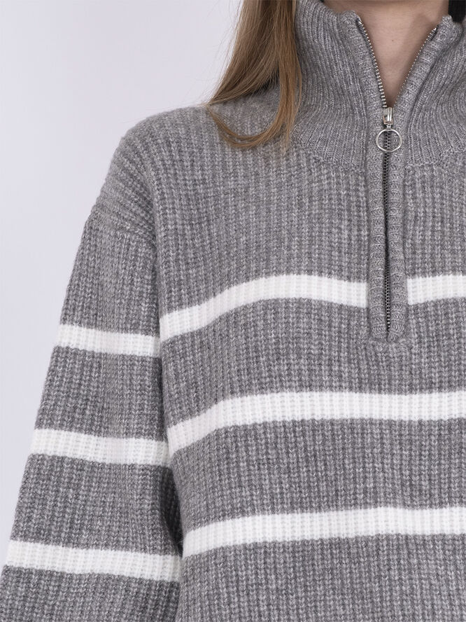 Neo Noir Nevena Stripe Knit Blouse Dark grey/off white