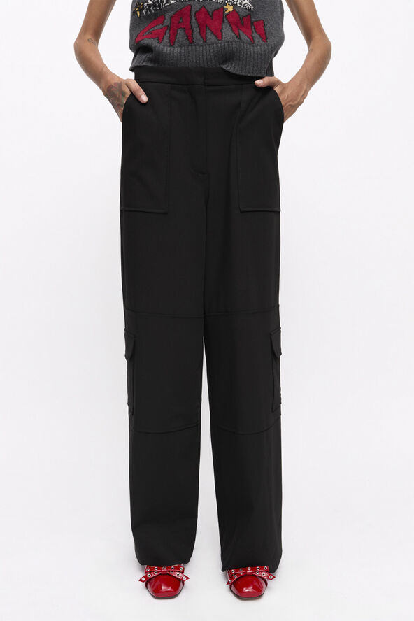 Ganni Solid Twill Suiting Cargo Pants Black