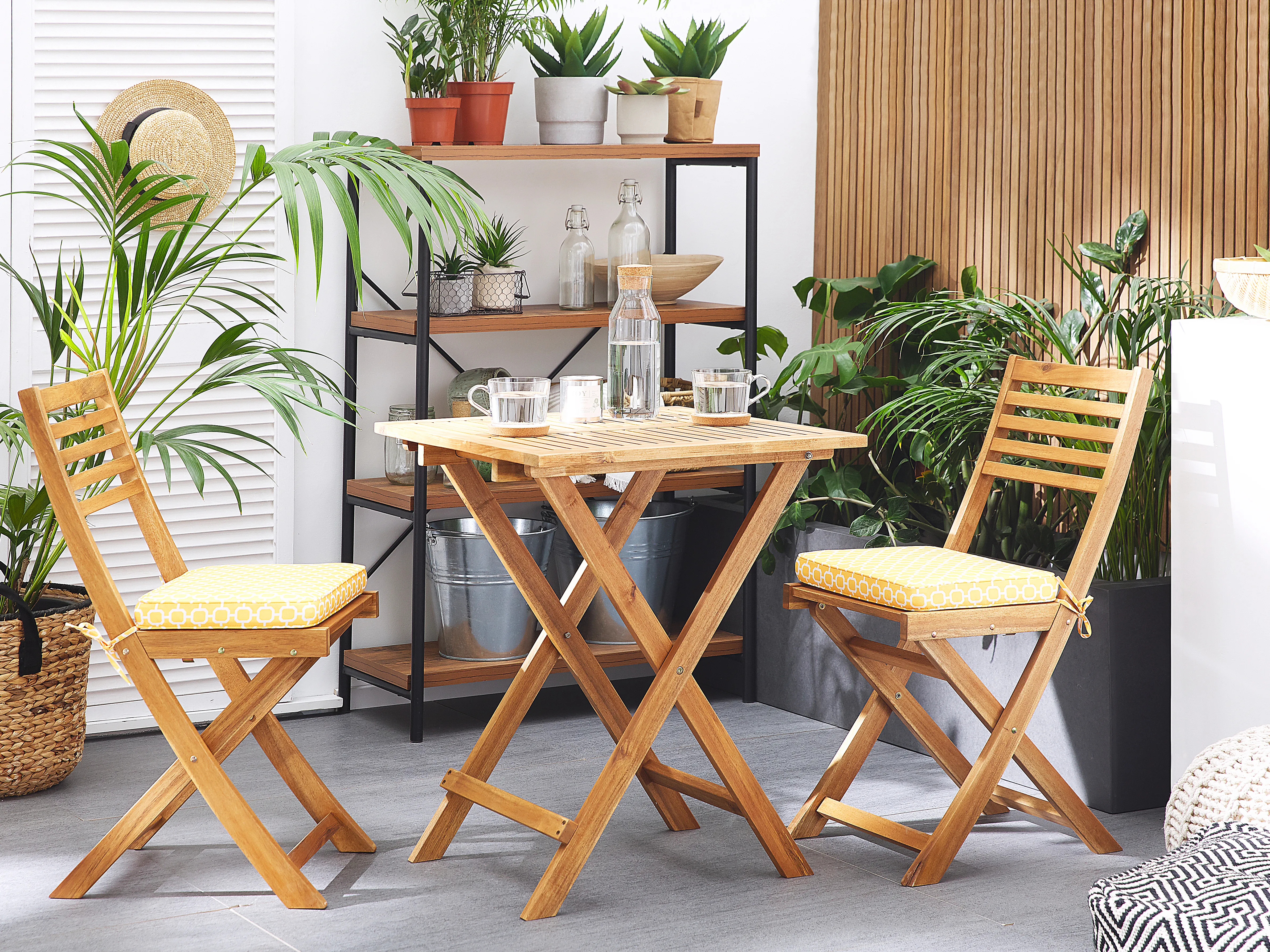 Bistroset met kussens FIJI Acaciahout Geel