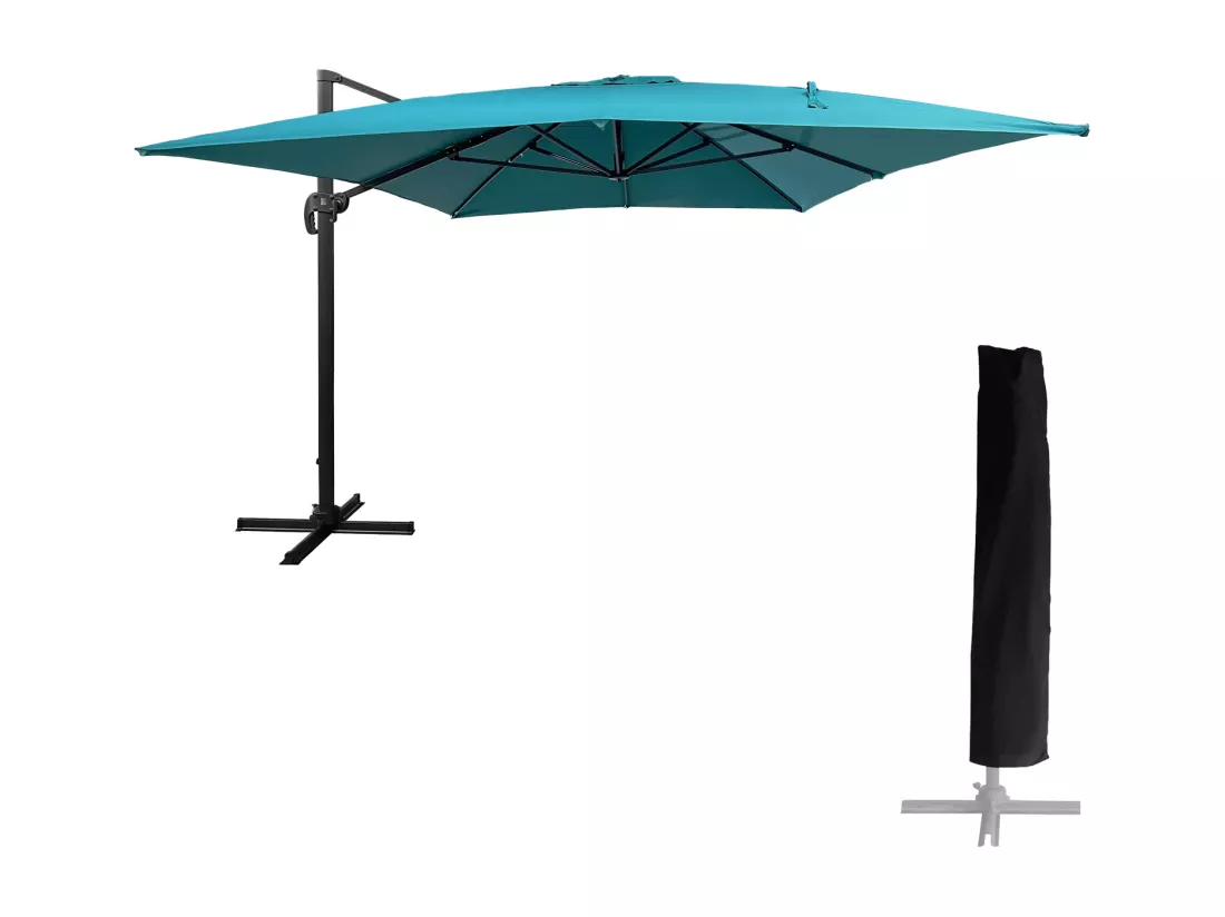Parasol déporté MOLOKAI rectangulaire 3x4m bleu + housse - HAPPY GARDEN
