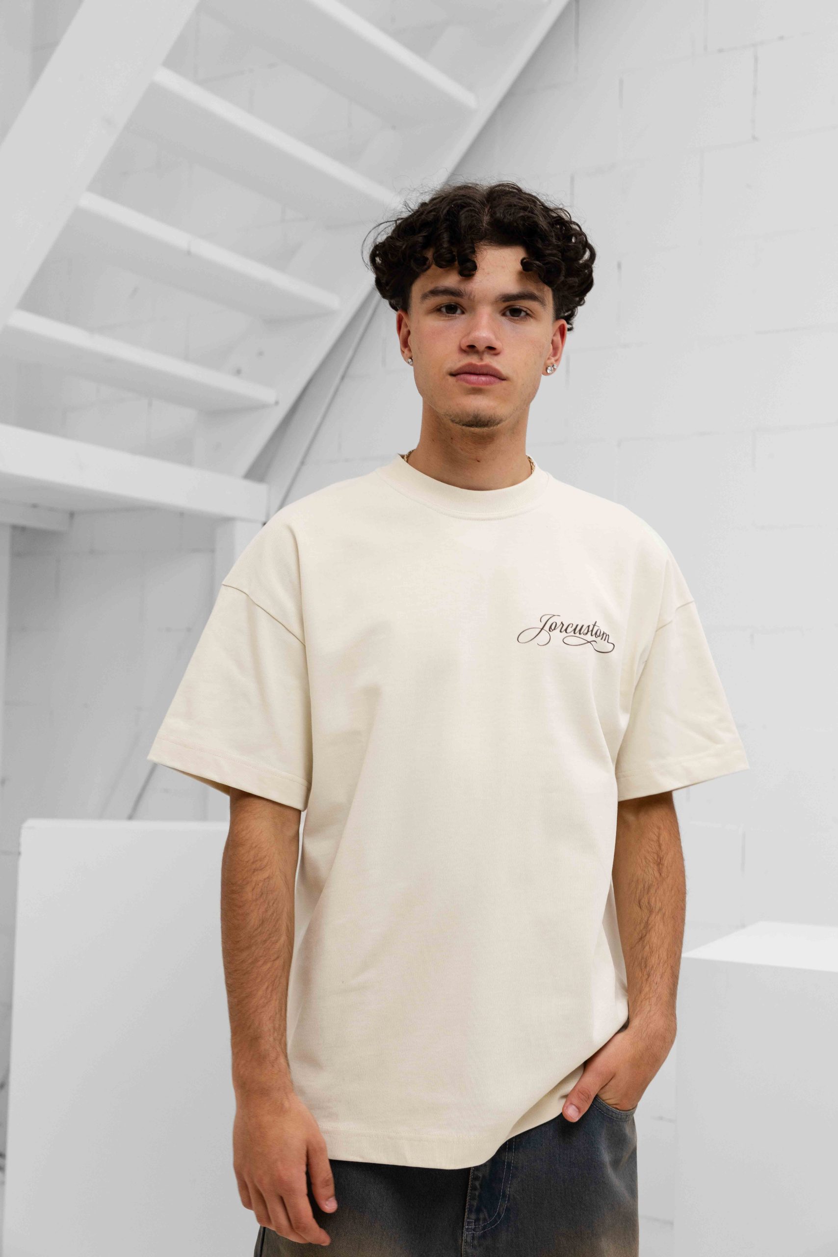 Jorcustom Handscript Loose Fit T-Shirt Heren Gebroken Wit