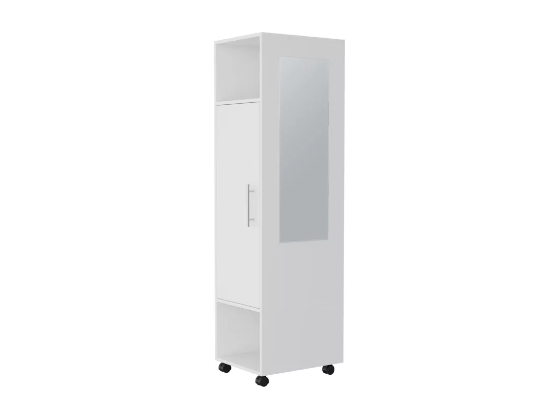 Armoire en mélamine Kronospan avec une porte, deux étagères, tringle à vêtements et miroir inclus , 160 cm X 40 cm X 48 cm , Blanc