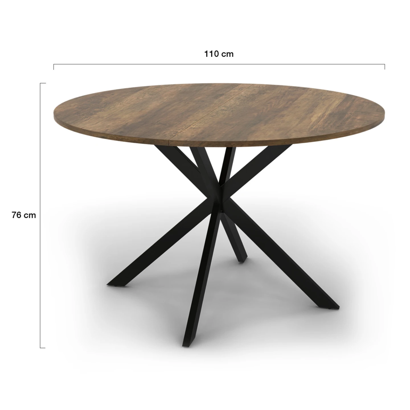 Table à manger ronde ALIX plateau HAWKINS 6 personnes pied araignée bois foncé et noir 110 cm