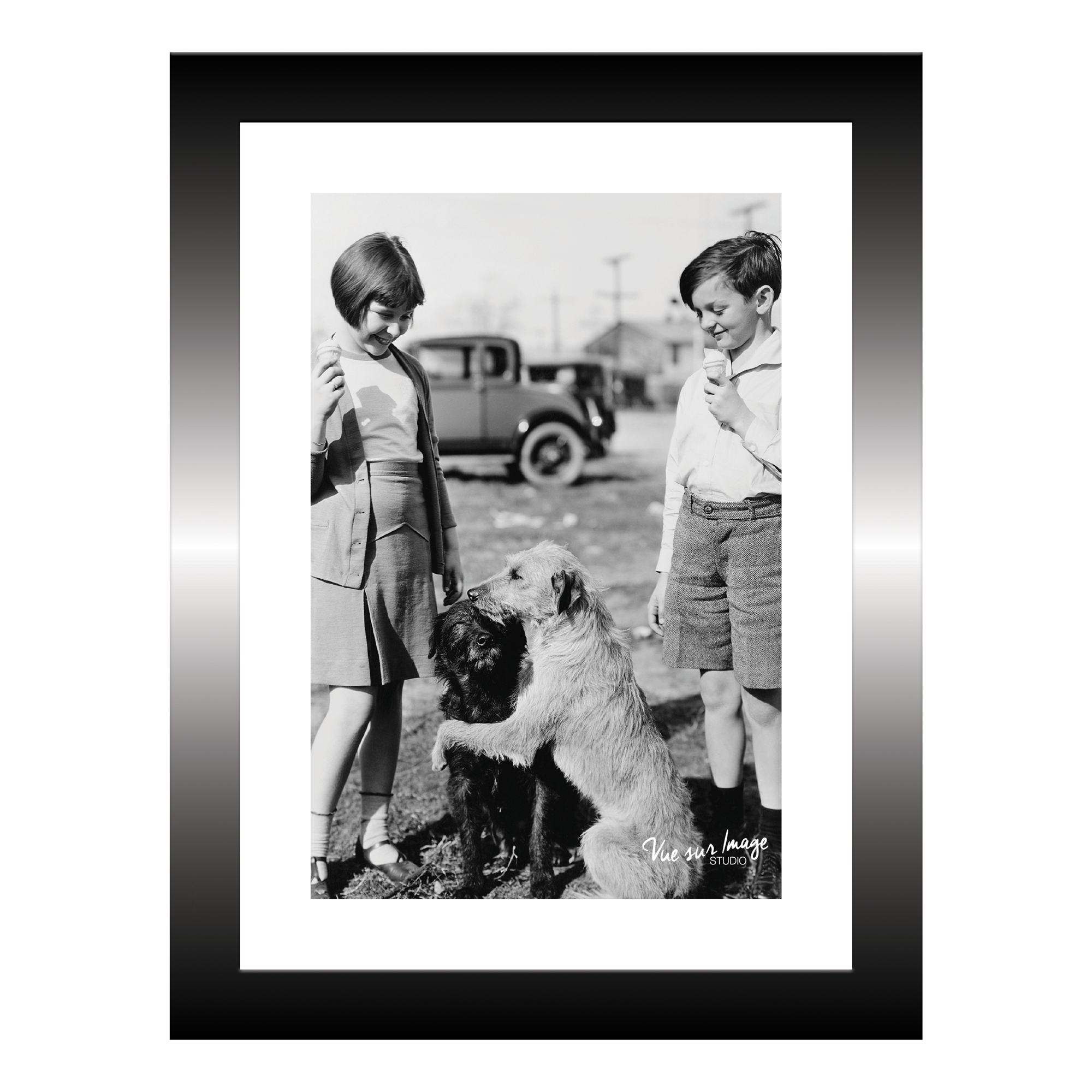 TABLEAU 15X20CM BAGUETTE NOIRE VINTAGE ENFANT