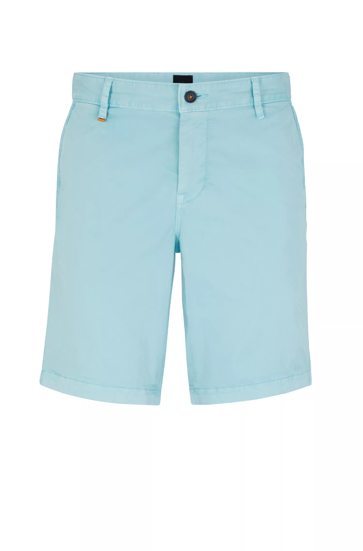 Shorts BOSS laranja, corte slim e cintura regular, em algodão elástico.