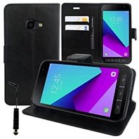 DLH Etui folio noir porte cartes avec rabat pour Samsung Galaxy Xcover 4 et Galaxy Xcover 4s (SM-G390 / SM-G398)