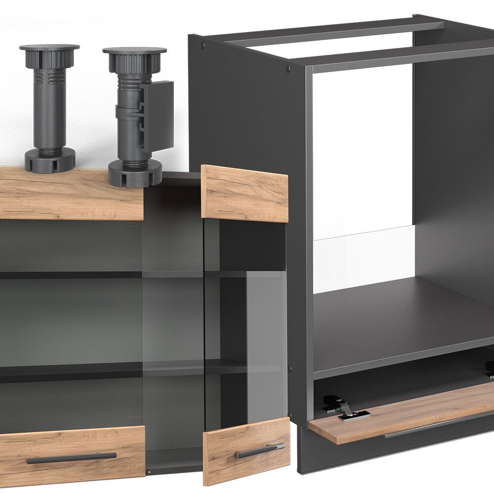 Vicco Eckküche Küchenzeile Einbauküche Fame-Line Anthrazit Eiche 227x287 cm modern Spülenunterschrank Schubunterschrank Eckunterschrank Herdumbauschrank Hängeschrank Kühlumbauschrank Hängeglasschrank
