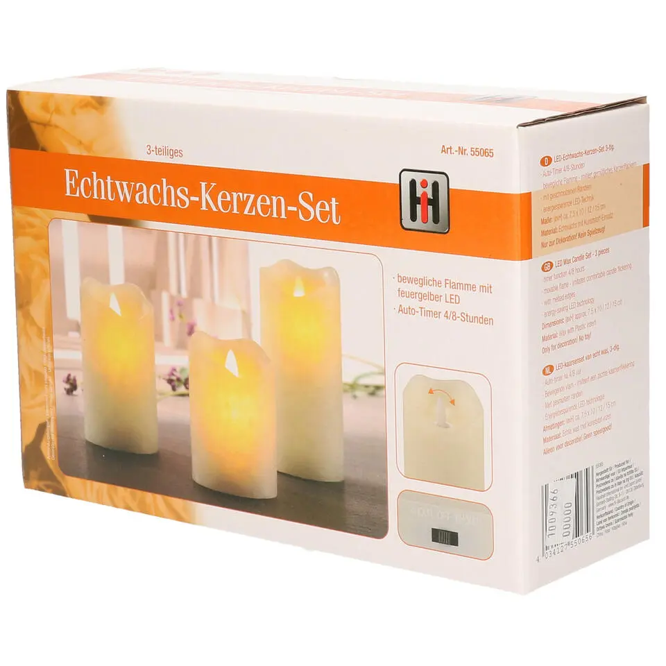 LED kaarsen/stompkaarsen - set van 3x - creme wit - wax - timer