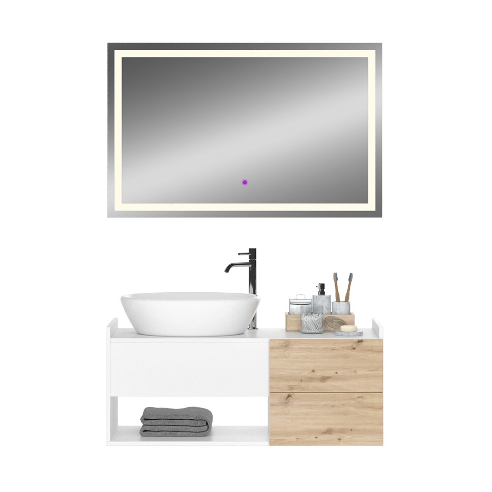 Vicco Badmöbel-Set Alf, Weiß Artisan Eiche, Badezimmer, moderne Badserie, Waschtischunterschrank, LED-Spiegel