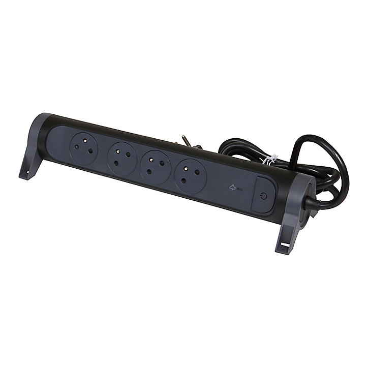 Multiprise parafoudre avec interrupteur 4 prises Legrand noir et gris 1.5 m
