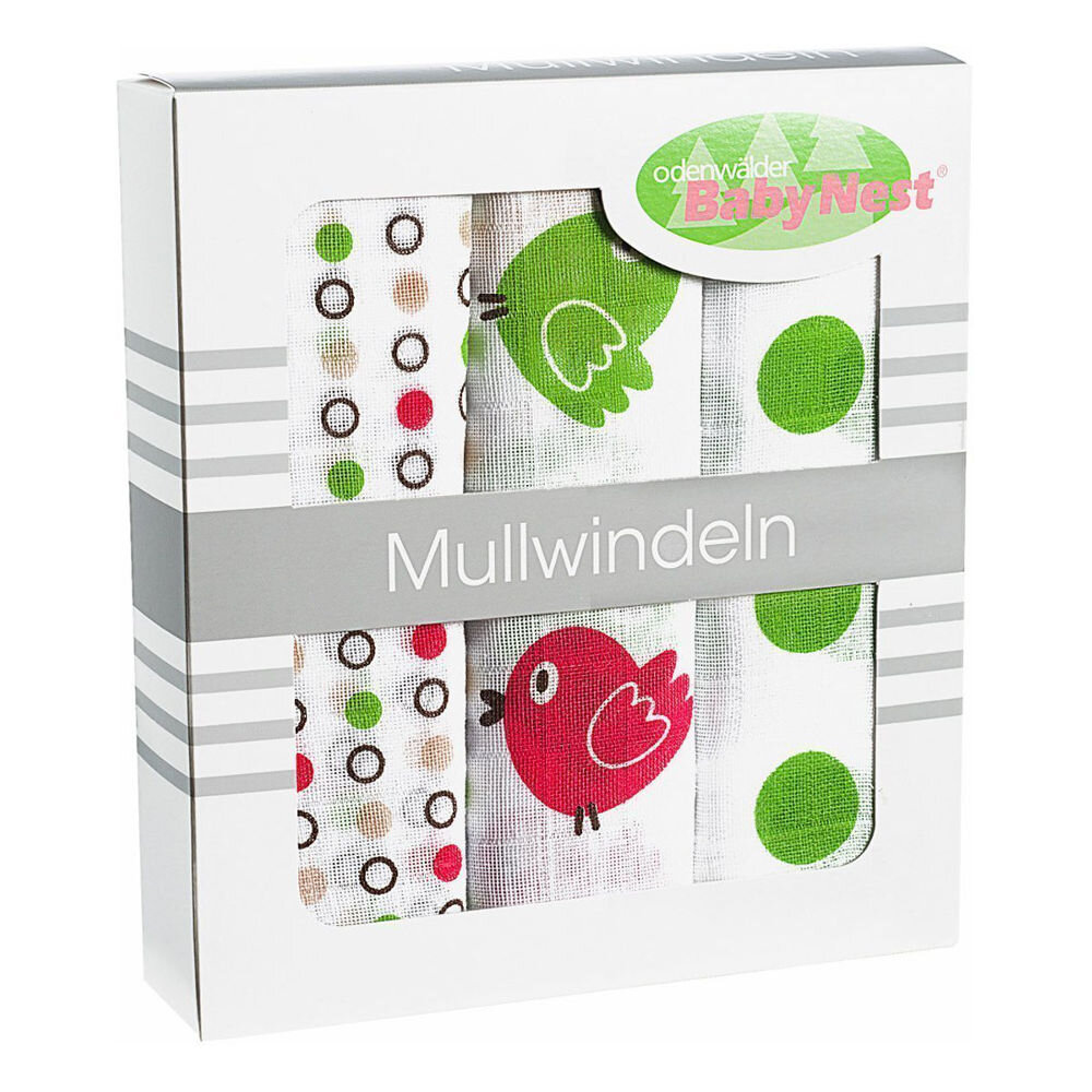Odenwälder BabyNest Odenwälder 10082-525 Doppelmull Windeln 3er Box Vögelchen limette