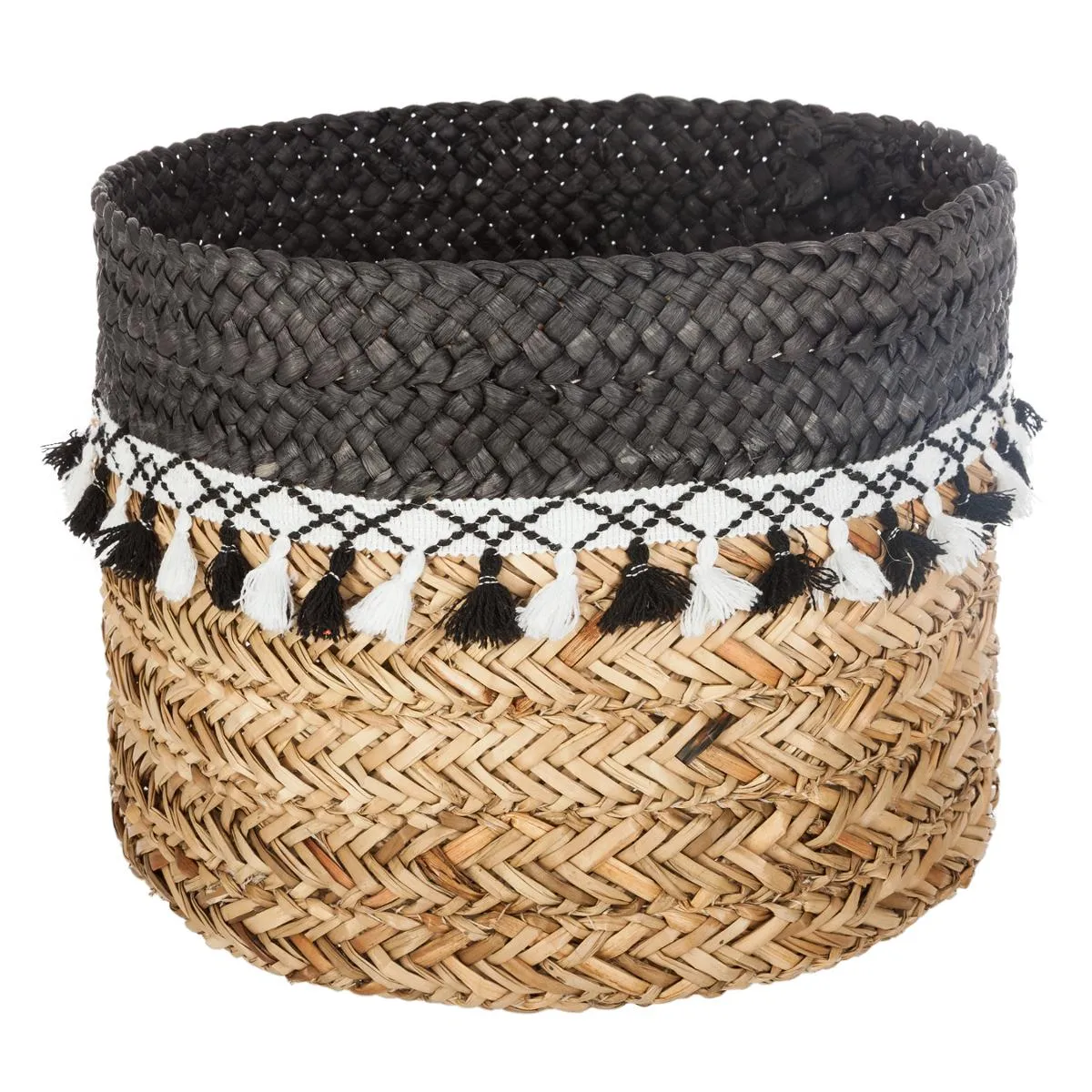 Atmosphera, Createur D'Interieur Atmosphera Paniers en roseau à pompons Noir/Blanc