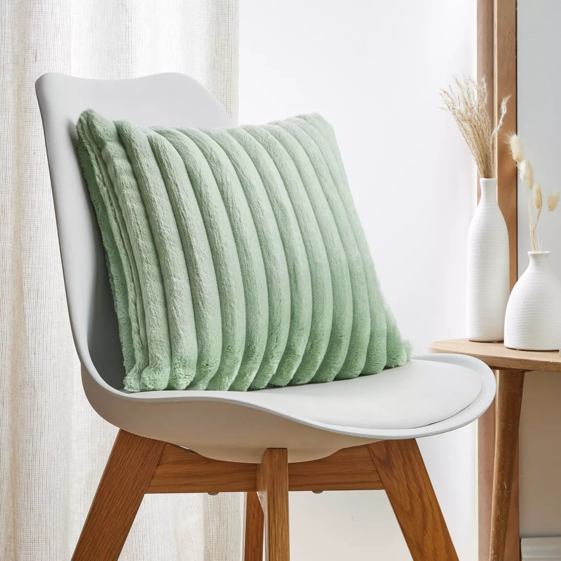 Housse de coussin carrée flanelle (40 x 40 cm) Dune Vert sauge