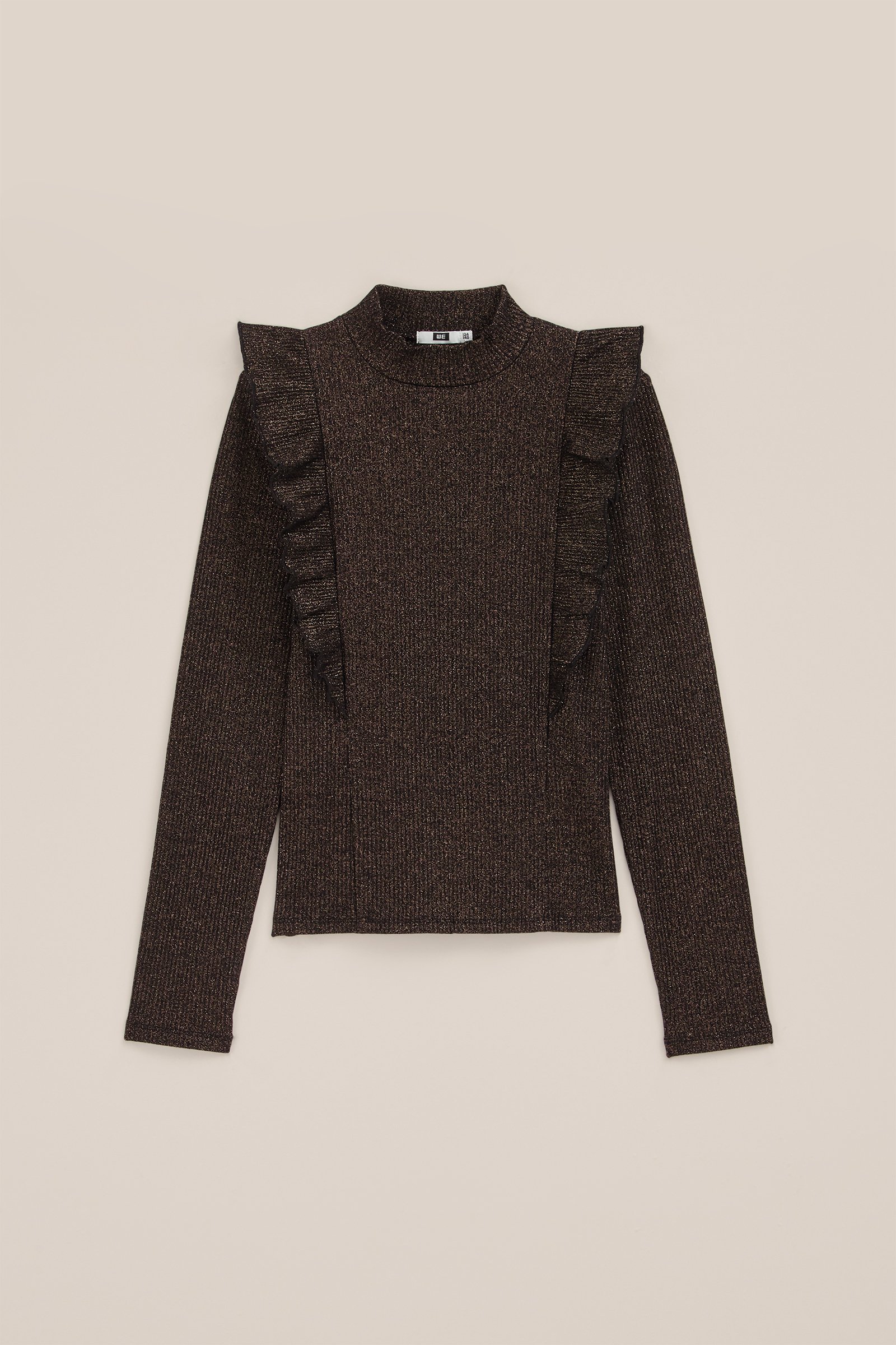 Meisjes geribd T-shirt met glittergaren WE Fashion Goud
