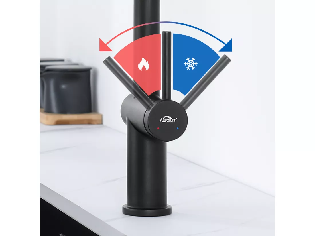 AuraLum Max robinet cuisine mitigeur cuisine avec douchette extractible, mitigeur évier cuisine 2 modes jets rotatif à 360 degré Noir,EU Modèle