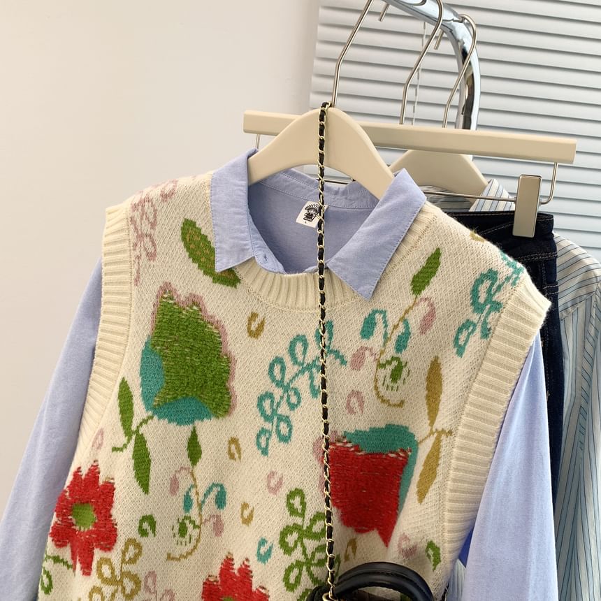 Taragon - Ronde hals jacquard trui vest
