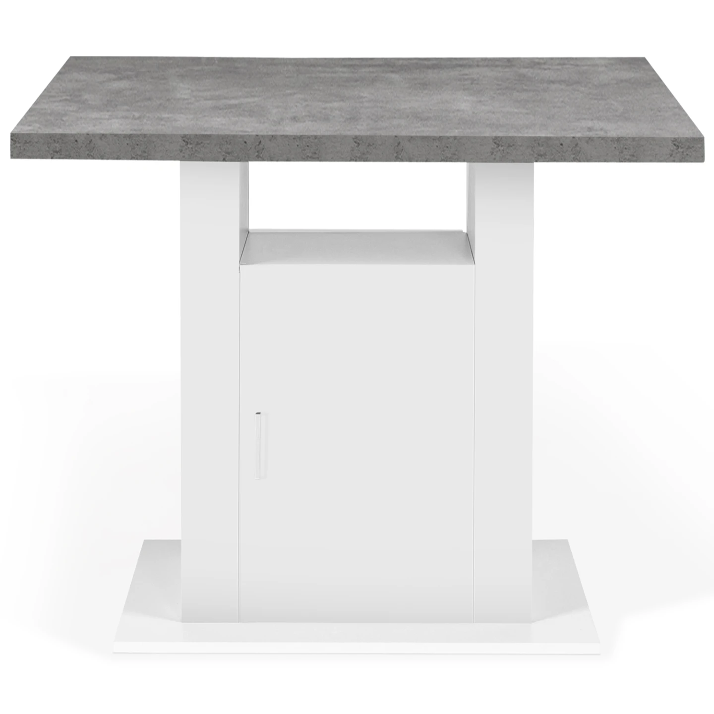 Ilot central UGO 110 cm plateau effet béton et blanc avec rangements