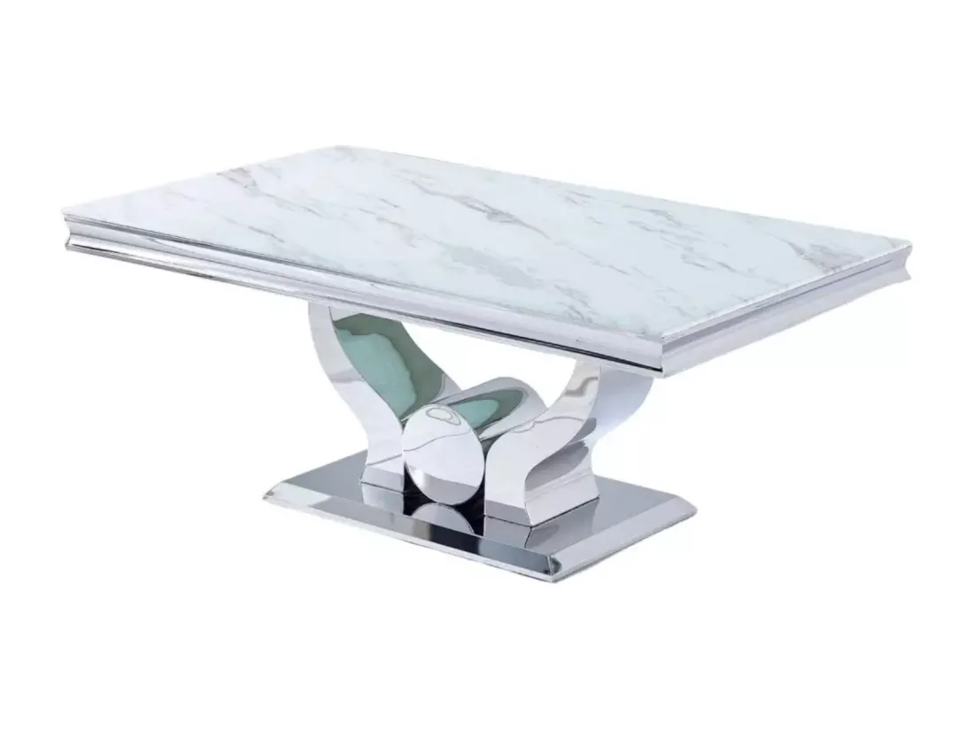 Table basse trofy verre effet marbre blanc 120x70x49 cm