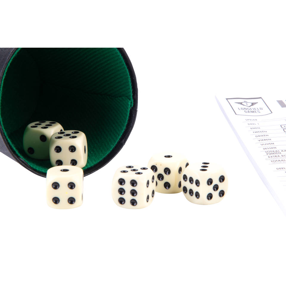 Longfield Games dobbelbeker met dobbelstenen en scoreblokje