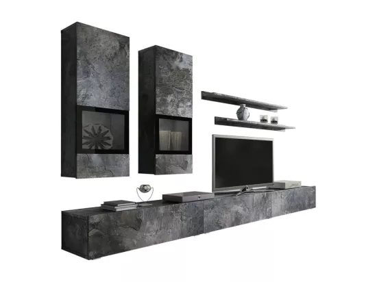 Ensemble meubles de salon design collection RAMOS. Coloris gris effet ardoise.
