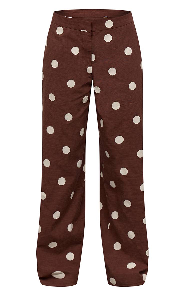 Marron Foncé Pantalon Tailleur En Coton À Pois