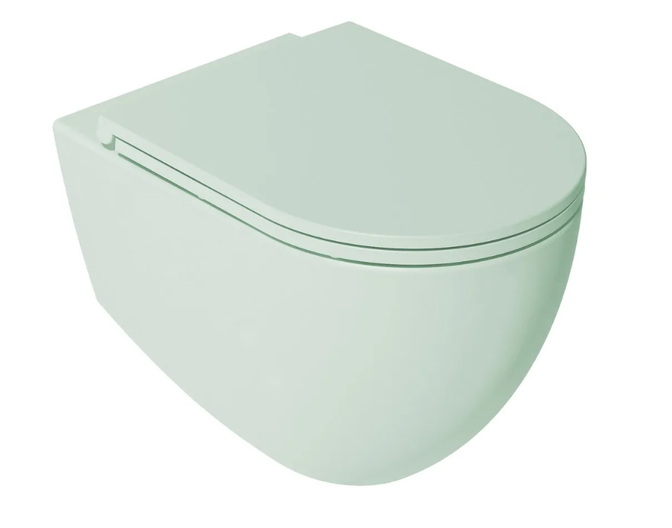 Isvea Durezza met Isvea Infinity randloos toilet mintgroen mat en softclose zitting