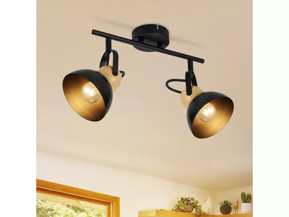 NETTLIFE Spot de plafond 2 flammes vintage noir E27 orientable 350° lampe de couloir rétro métal industriel