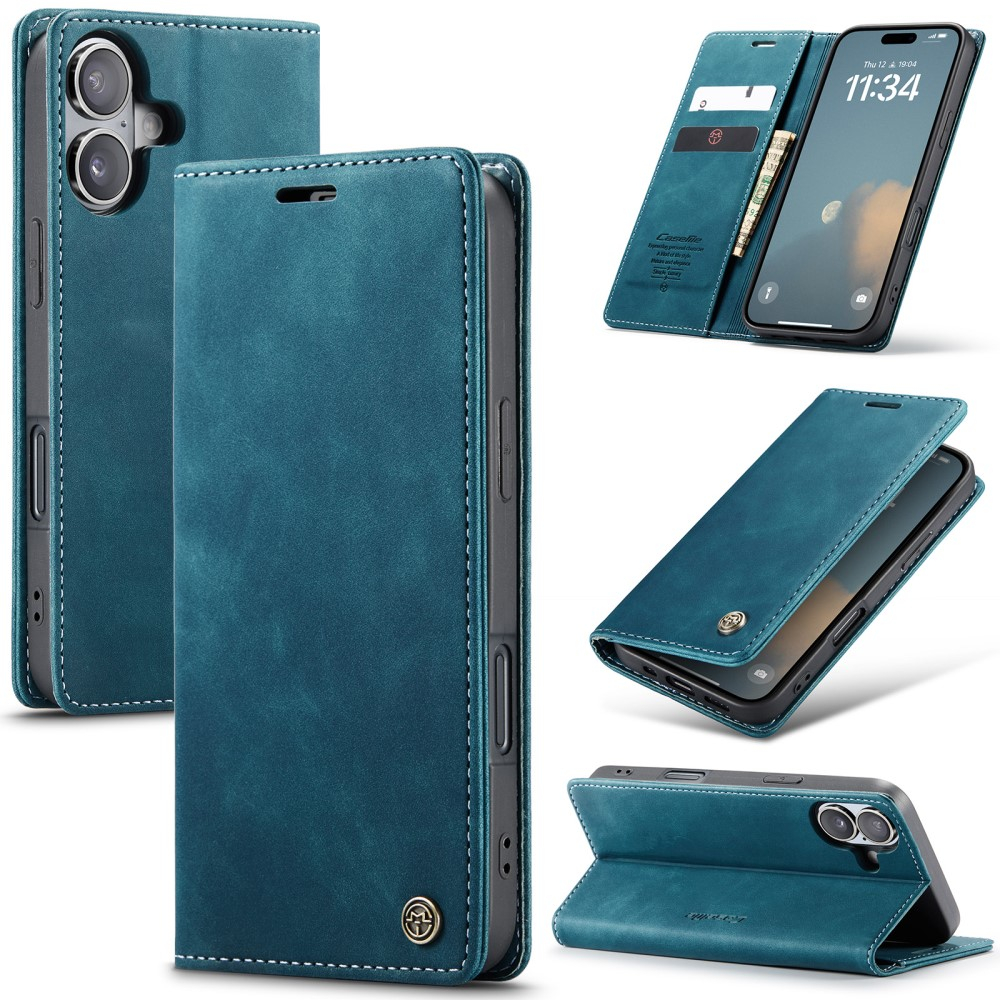 iPhone 16 Leder Tasche Flip Wallet Etui mit Kartenfächern - Blaugrün