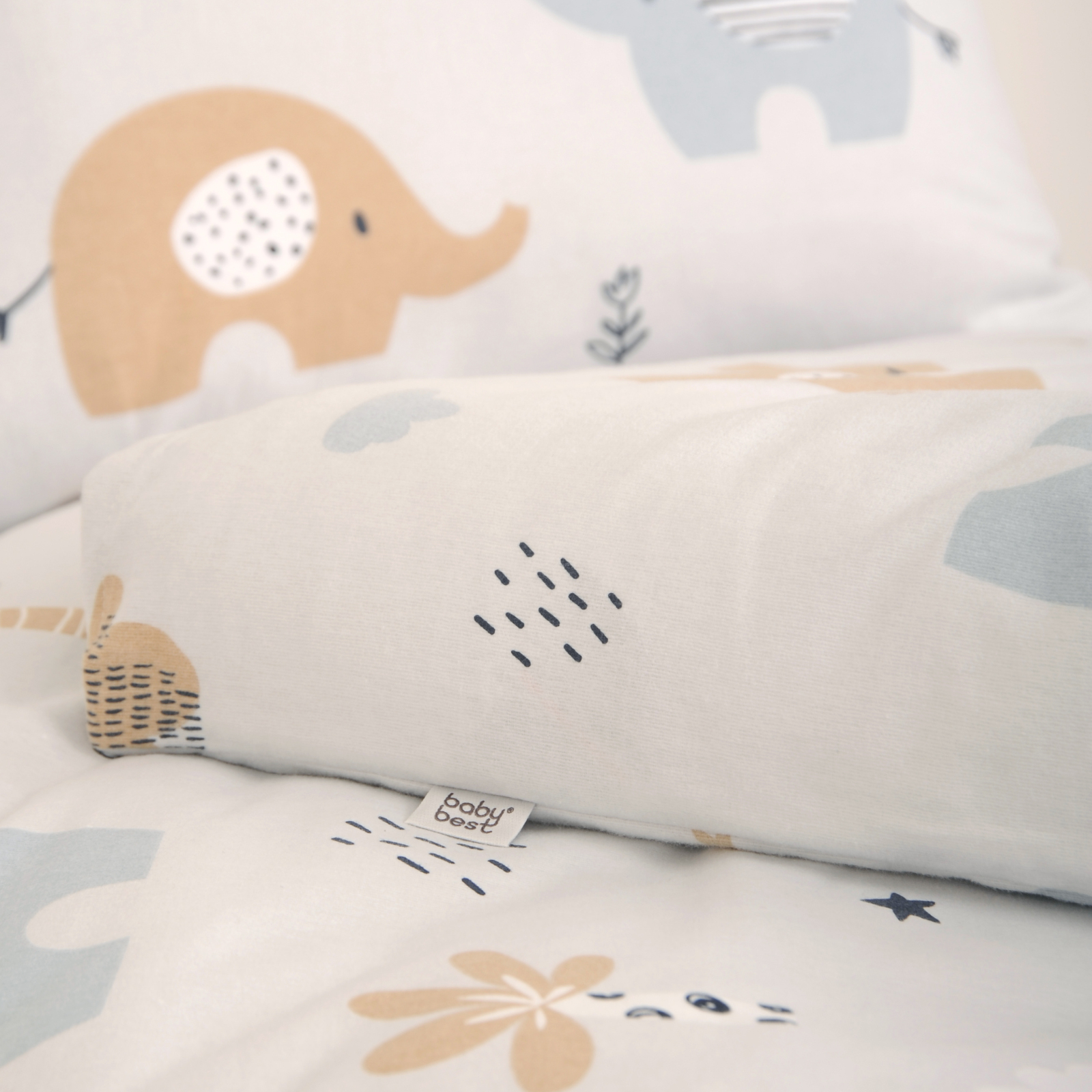 Flanell-Bettwäsche ELEPHANTS - grau-mehrfarbig - 100x135 cm