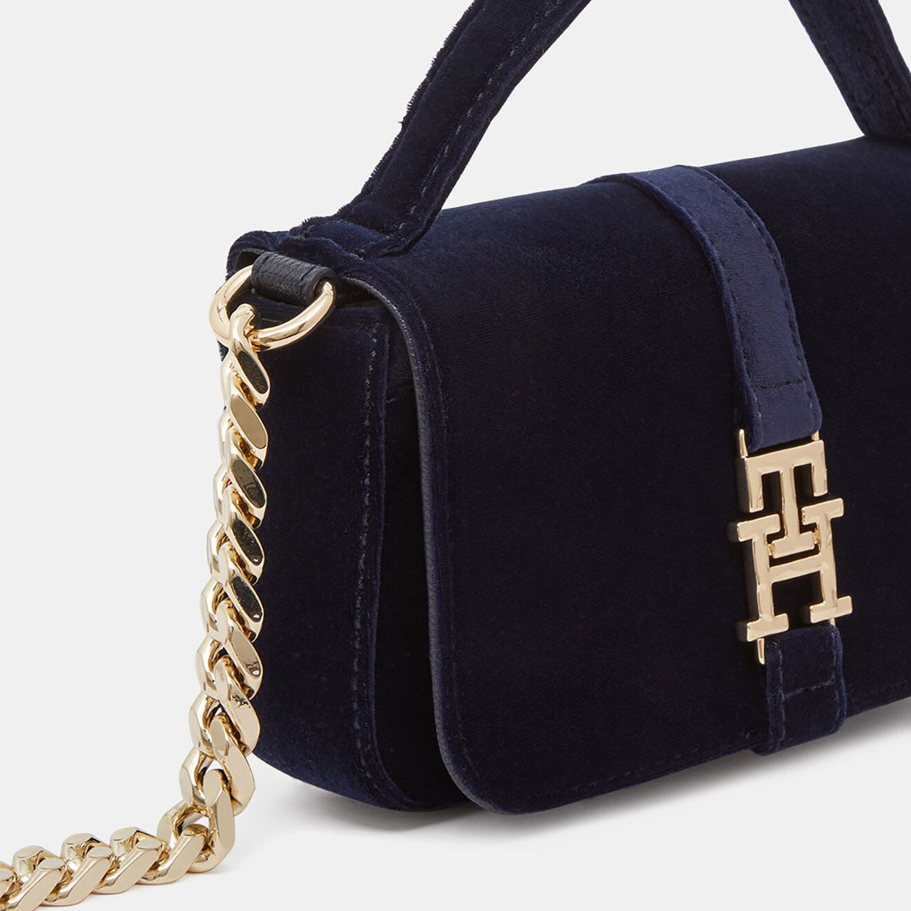 Tommy Hilfiger Sac pochette en Velours Plush crossover bleu marine - 13x19x4 cm