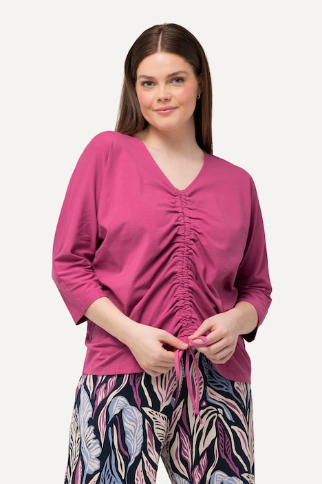 T-Shirt, Raffung, V-Ausschnitt, 3/4-Arm, Biobaumwolle