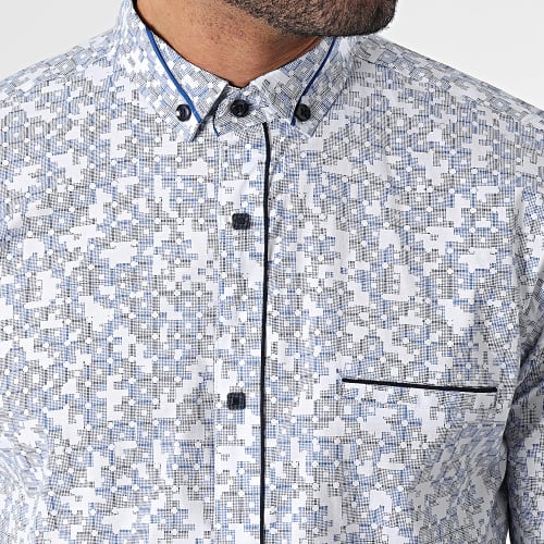Chemise Manches Longues Blanc Bleu Roi Noir