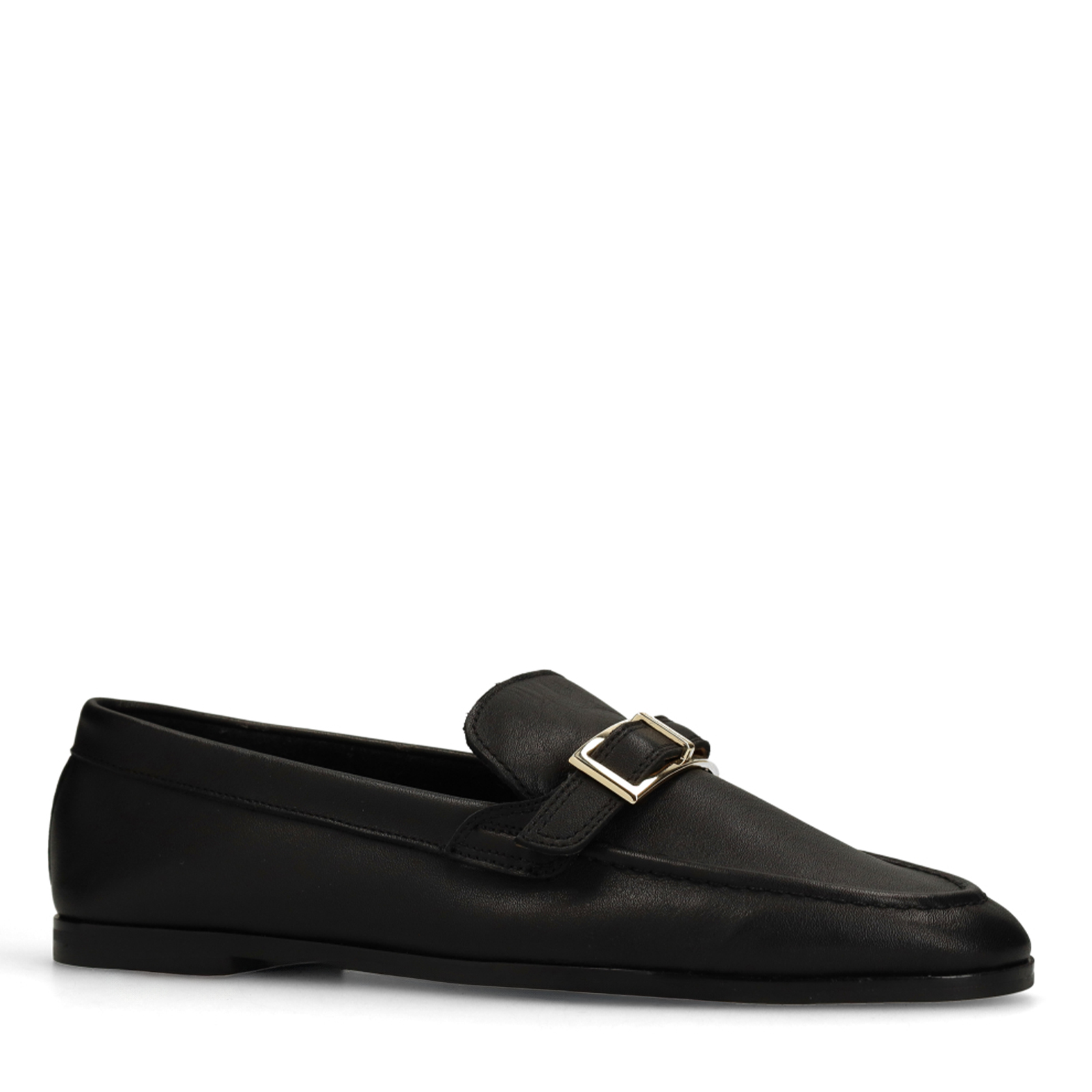 Zwarte leren loafers met goudkleurig detail