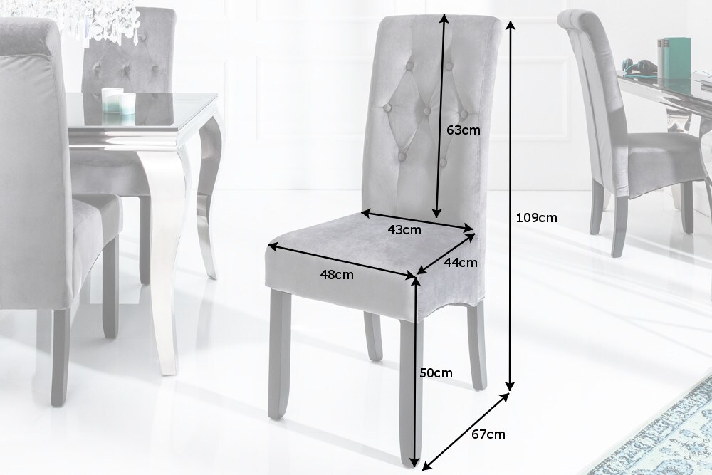 riess-ambiente Stuhl CASA - grau Samt mit Zierknöpfen Massivholzbeine Esszimmer modern