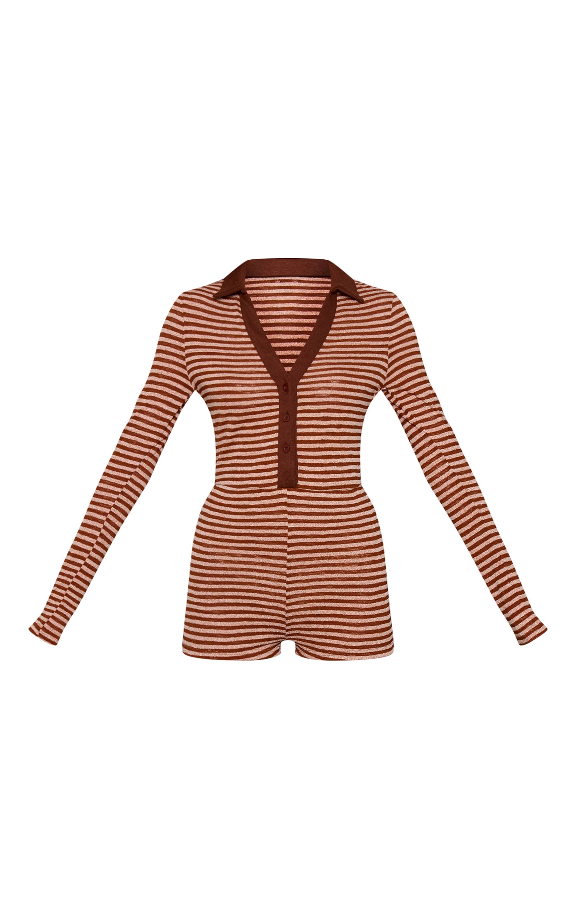 Marron Combi-pantalon À Rayures Côtelées Avec Col Et Manches Longues