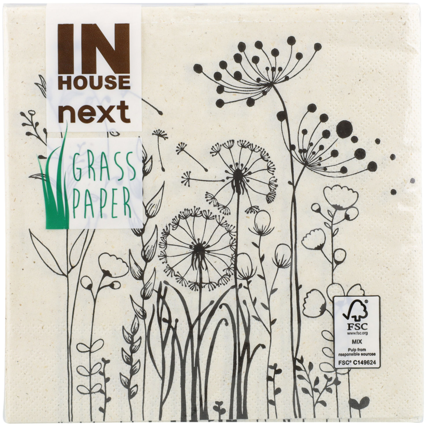 Inhouse NEXT Grasfaser Papierservietten Gräser, 33x33cm, 20 Stück