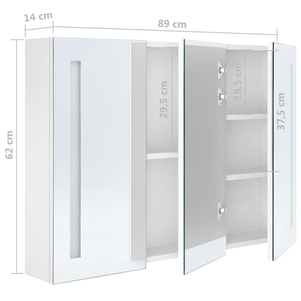 vidaXL LED-speilskap til bad 89x14x62 cm skinnende hvit