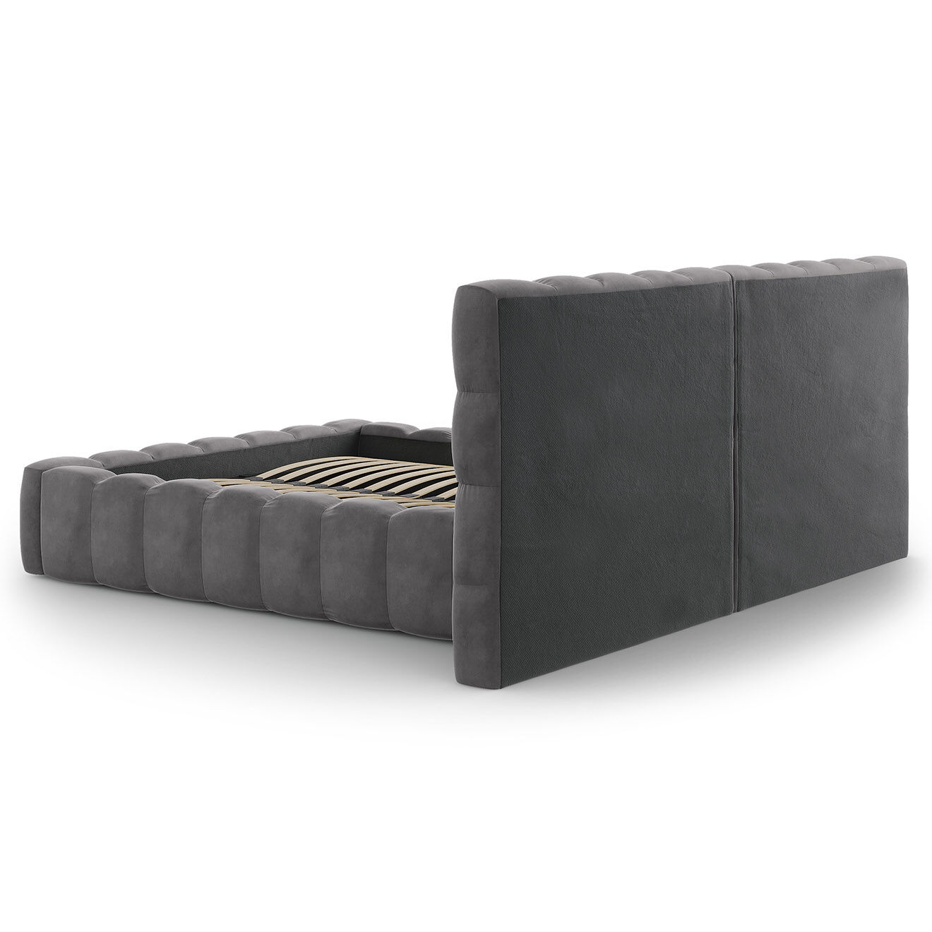 Cosmopolitan Design Lit avec coffre de rangement Bali Velours gris - 140x200 cm