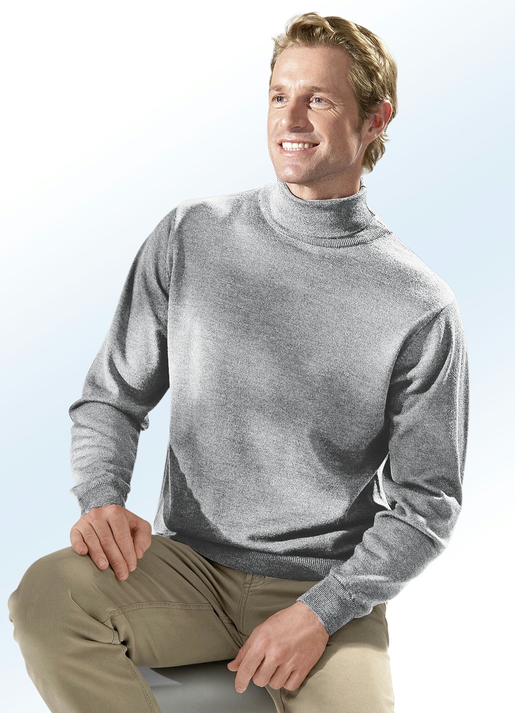 Rollkragenpullover in 3 Farben mit Rippenstrick-Abschlüssen
