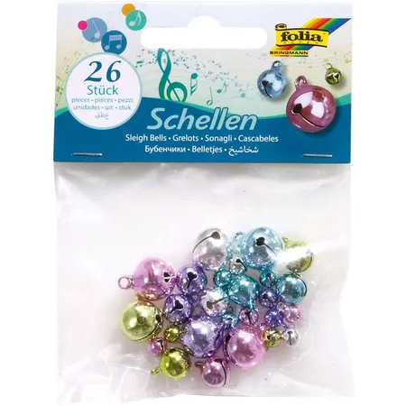 Folia Schellen, Glöckchen in Pastellfarben, 26 Stück sortiert in 3 Größen