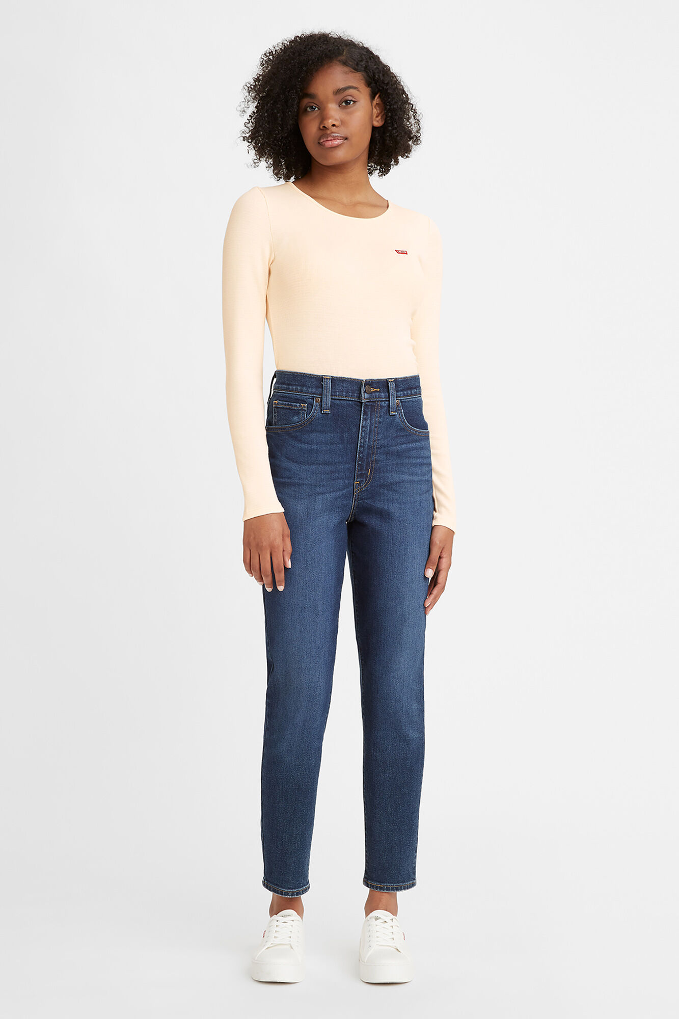 Calça jeans Mom de cintura alta - azul marinho