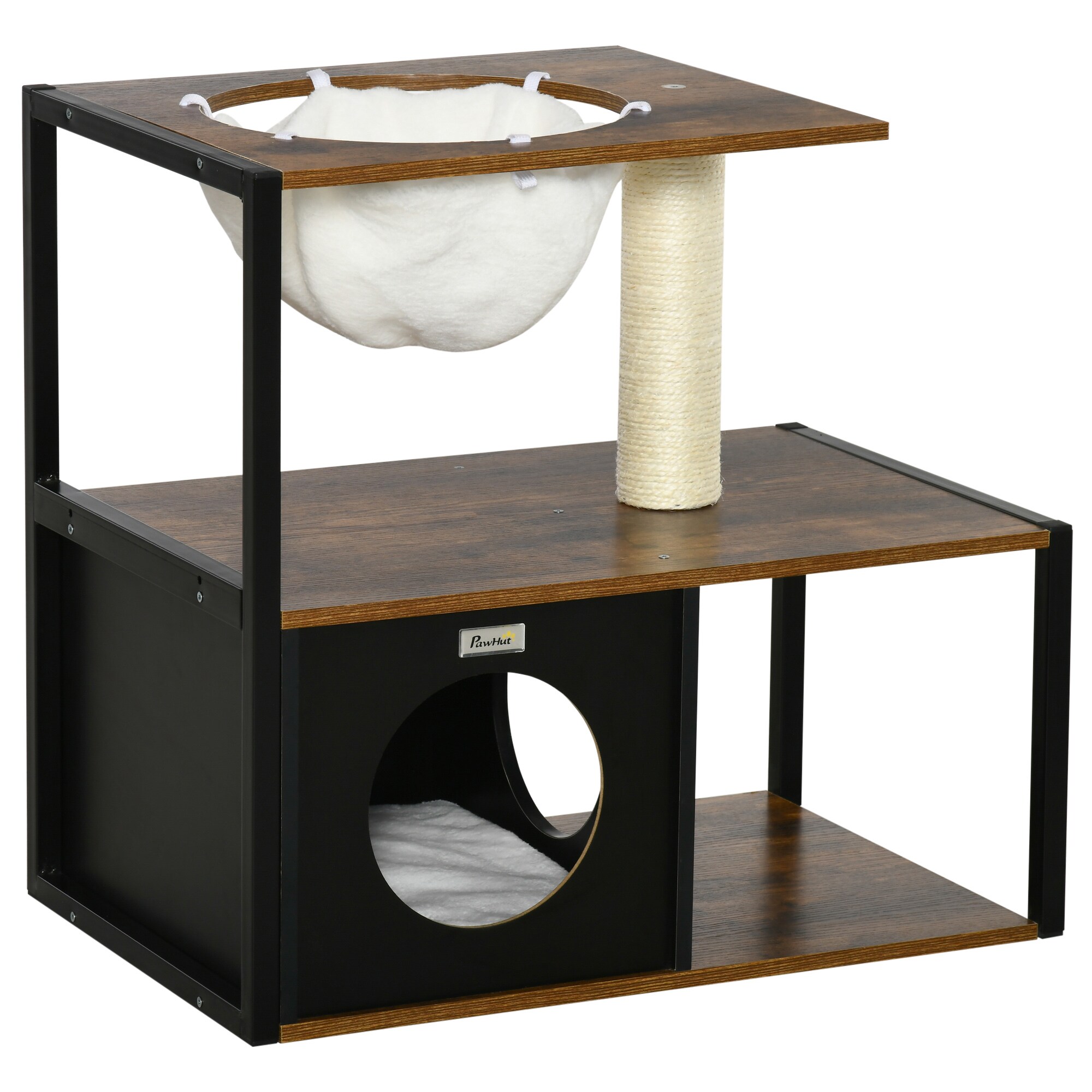 PawHut Katzenhaus mit Kratzstamm schwarz, natur 64L x 40B x 60H cm