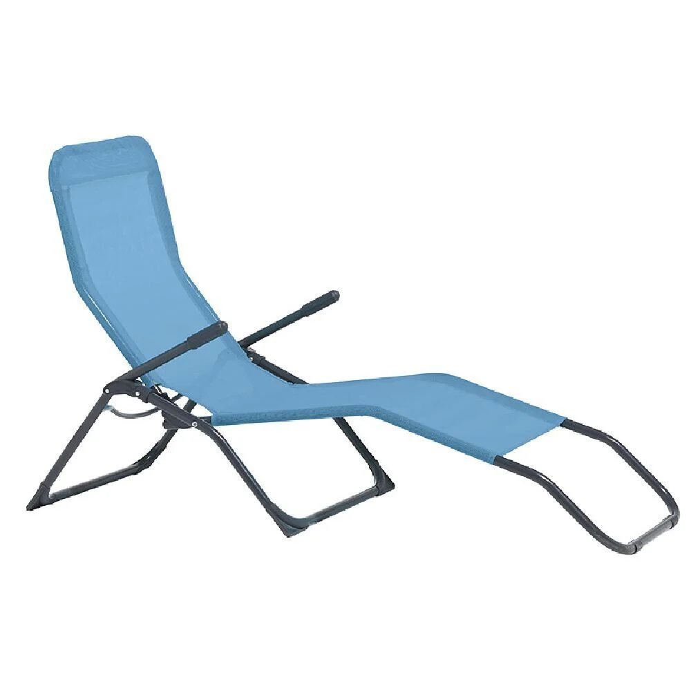 Transat bain de soleil Playa métal textilène bleu 139x99xH60cm
