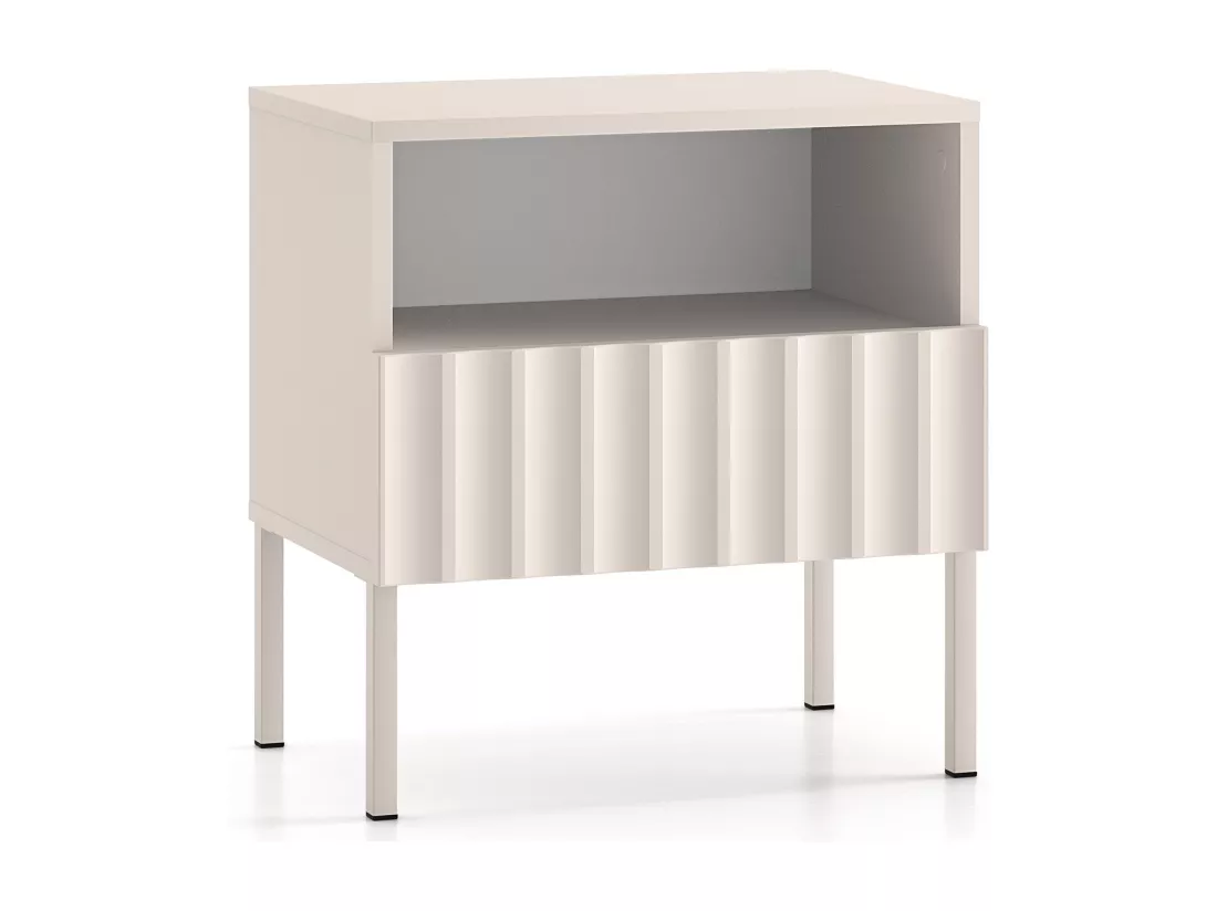Table de chevet avec façades cannelées - 50 cm beige clair - DERRIVA