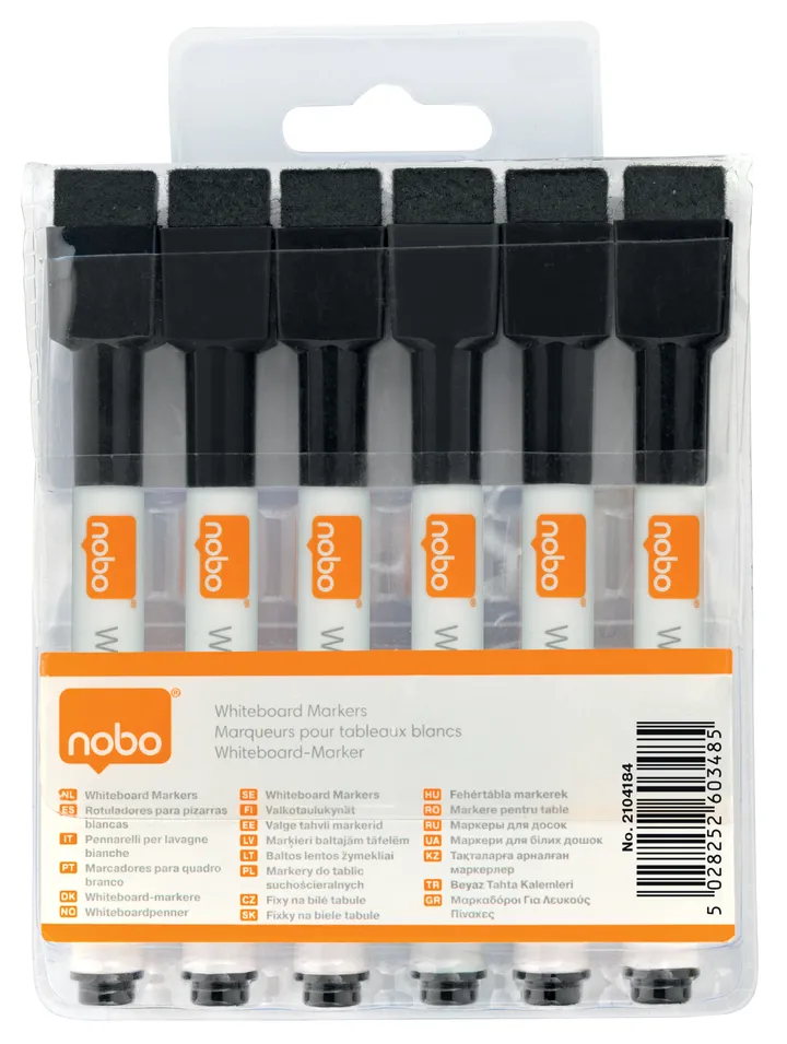 Whiteboardmarker Nobo Mini Fine sort - med magnet - (6 stk.)