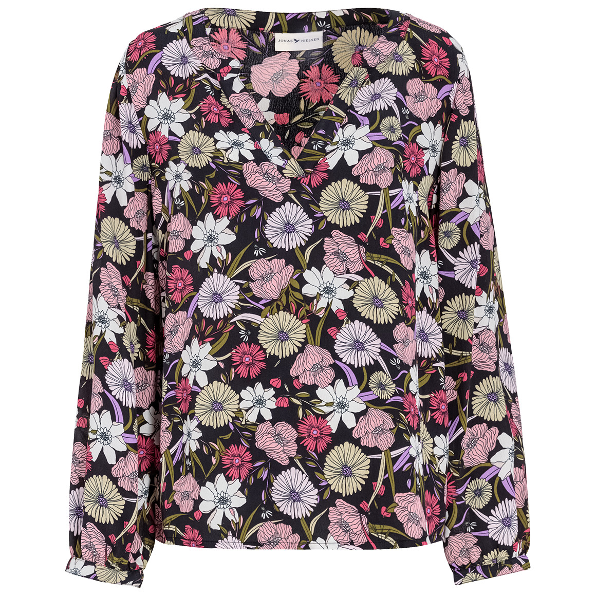 Jonas Nielsen Damen Bluse mit floralem Allover-Print schwarz / oliv / rosa