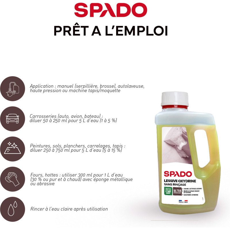 Lessive sans rinçage oxydrine Spado pro - Flacon de 1L